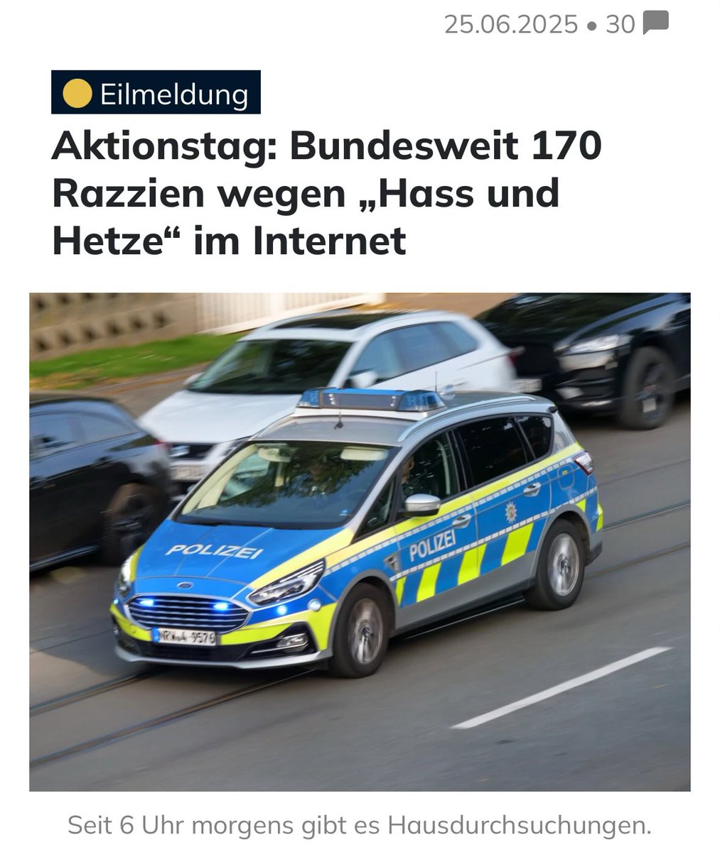 Die Regierung lässt heute durch das Bundeskriminalamt einen "Säuberungstag" der Einschüchterung durchführen.

Das erinnert an finstere Stalin-Zeiten.