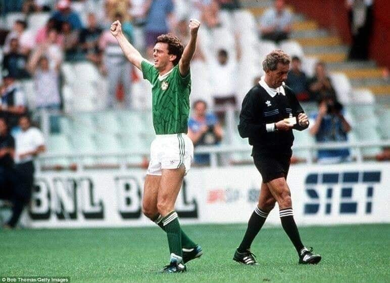 eireguide's tweet photo. The most famous day in Irish sporting history took place 35 years ago today. Beating Romania 5-4 on penalties at Italia '90 and into the quarter-finals of the World Cup against the hosts Italy. What times they were! ☘�� #coybig #italia90 https://t.co/deqLlOd01y