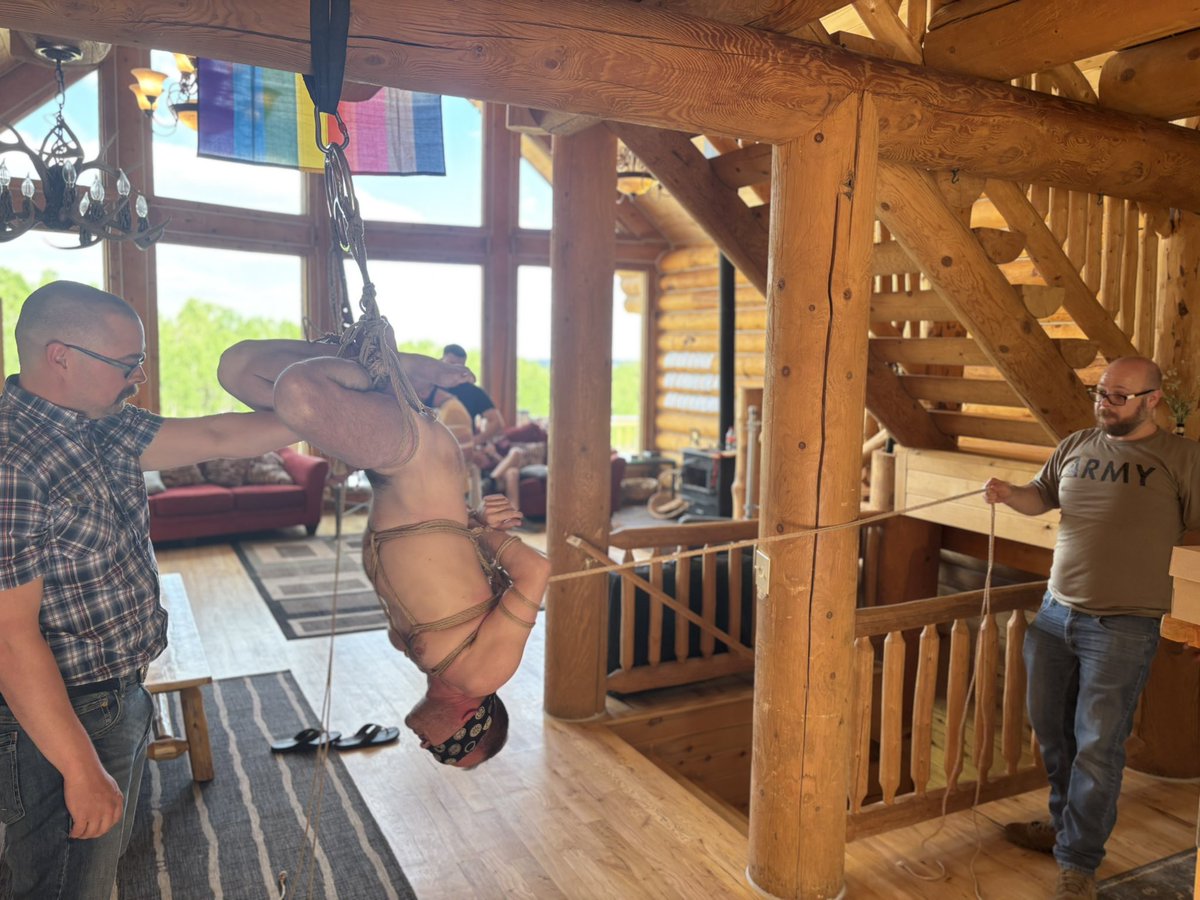 Been super lazy about posting. Here’s me suspended upside down, being swung by my balls by the amazing <a href="/ToKnotty/">Shibari Shawn</a> and a new friend <a href="/MeatyAegis/">Boy Aegis</a>
