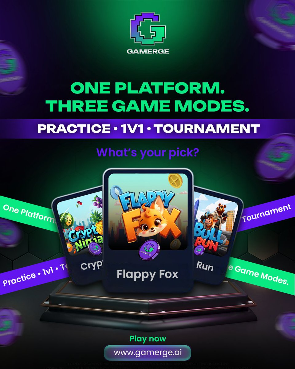 📷 One Platform. Three Game Modes.

Practice • 1v1 • Tournament — What’s your pick?

📷 Play now: gamerge.ai 

#gamerge #gmgtoken #cryptotoken #gamefi #cryptoearnings  #gamingrewards #playtoearn #1v1battle