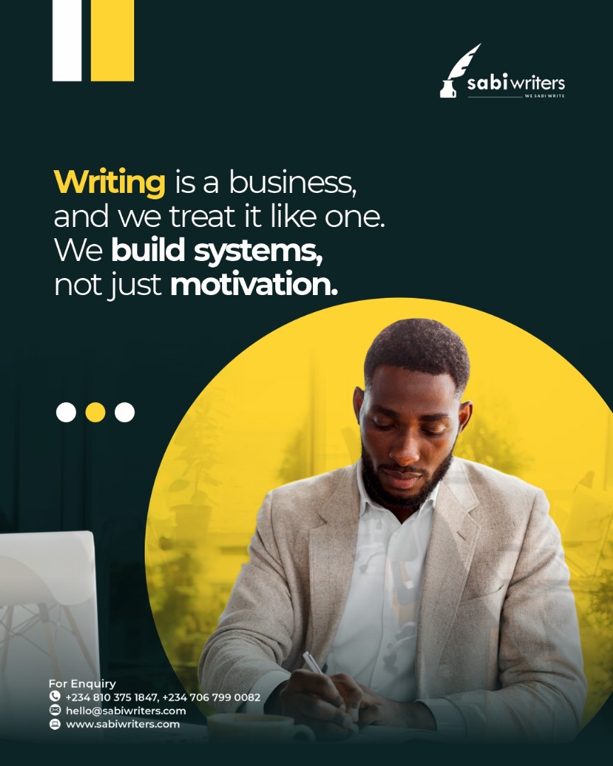 sabiwriters's tweet photo. We take writing as a business that caters to your needs

We’re not only just motivated to solve your writing challenges

We build systems to give you the best without bottlenecks

#sabiwriters #wesabiwrite #writingbusiness #systemsandstructures #writingmotivation #nowritingglitch https://t.co/eoSs226VXj