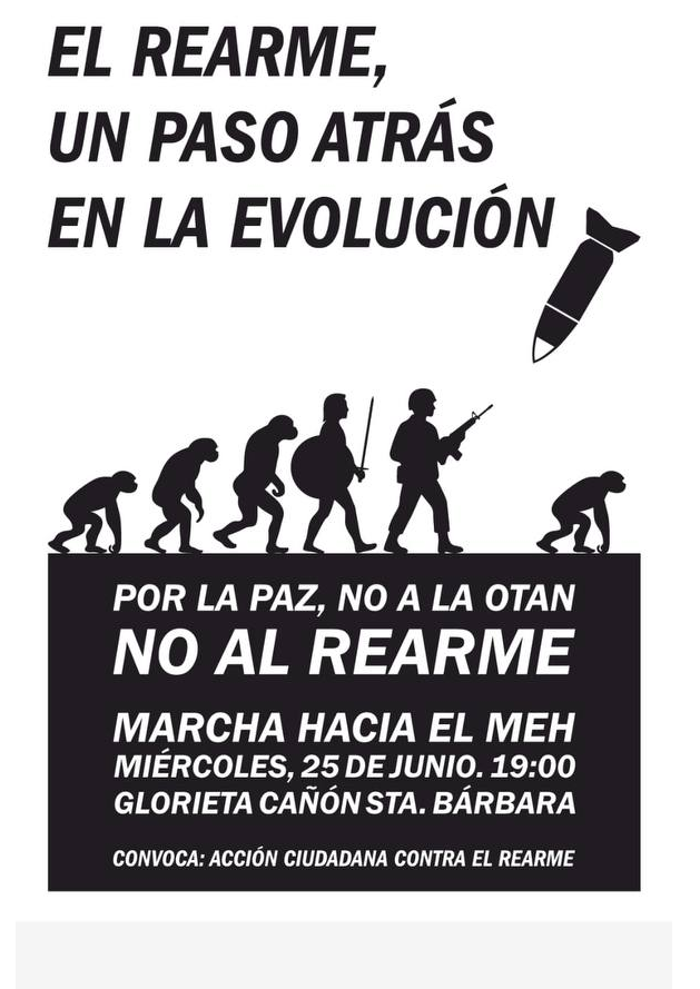 Hoy en Burgos marcha contra el rearme y la guerra.  Cañón de Sta Bárbara, 19h. Museo de la Evolución, 20h.  Convoca: Acción Ciudadana contra el Rearme