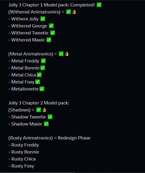 ArtsSpectr7039's tweet photo. List of things that I already finished making for Jolly 3 Chapter 1 - 2 Model Pack :3
#jolly3 #FNAFSOTM #C4D https://t.co/Ld3RaK0sqM