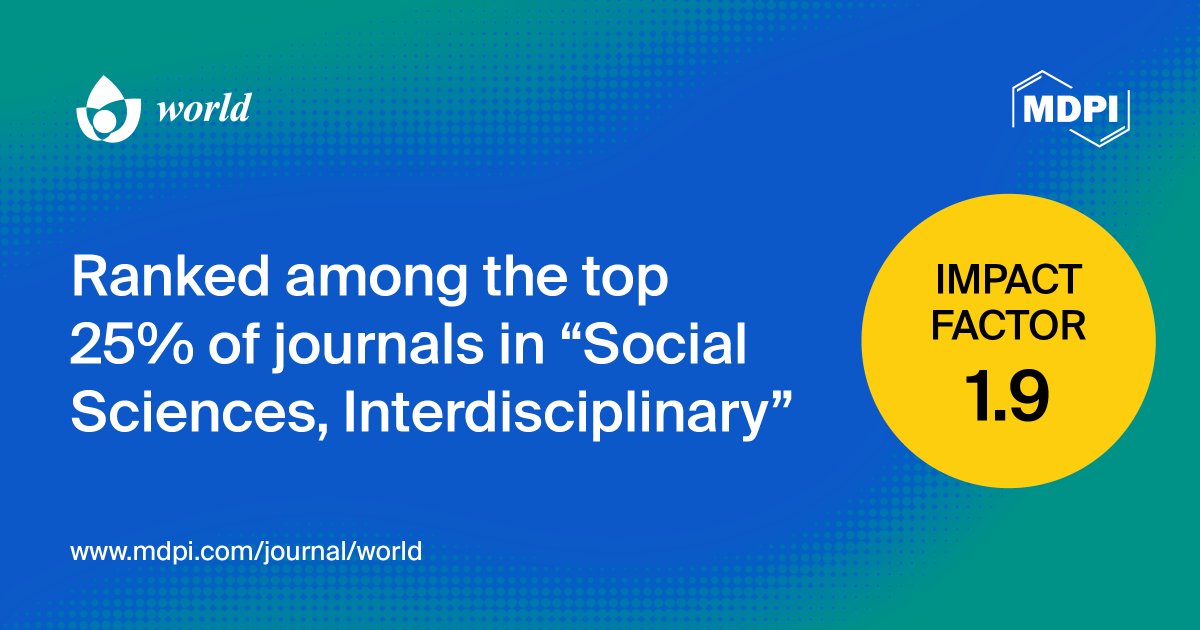 #2024IF

🍻We are pleased to share that #World was awarded an updated Impact Factor of 1.9 in the 2024 Journal #Citation Reports™ in June 2025. 

💐It ranks in #Q1 (65 among 271 titles) in the #category of #Social Sciences, Interdisciplinary.

👉mdpi.com/message/63f7ec…