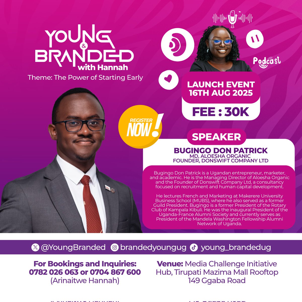 One of the things I’m most grateful for on this journey is the calibre of people who believe in the vision of <a href="/YoungBranded/">YOUNG & BRANDED</a> 👏.
We’re beyond honored to have <a href="/DonPatrick33/">Bugingo D. Patrick</a> join us as a speaker at the <a href="/YoungBranded/">YOUNG & BRANDED</a>  podcast launch. A brilliant mind in business, marketing, and