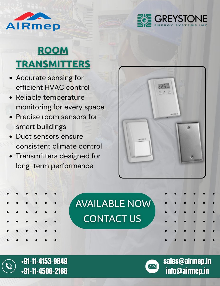 AirmepSalesCorp's tweet photo. π‘οΈ Smart sensors, smarter buildings!
Monitor, control, and optimize room conditions with precision.β
Accurate sensing
β
BMS ready
π Available now β DM us.
#HVAC #SmartBuilding #ClimateTech #RoomSensors #AIRMep #Greystone #BMS #TechForBuildings https://t.co/6UnxMY16rr
