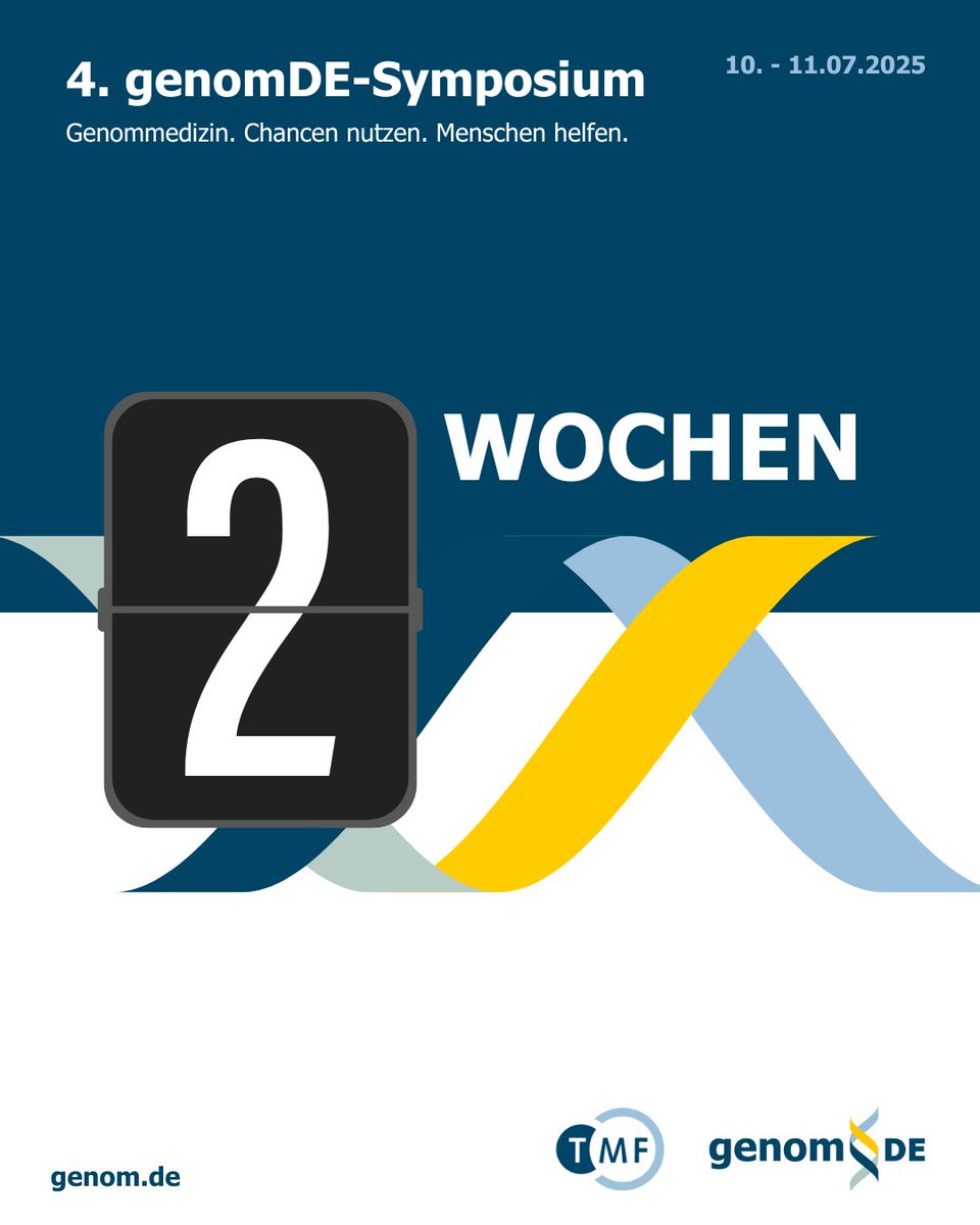 ⏳In 2 Wochen ist es soweit!
Am 10. &amp; 11.07. startet das genomDE-Symposium in Berlin. Wir freuen uns auf zwei Tage voller Austausch, aktueller Impulse und Visionen für die Genommedizin der Zukunft.
🎫Anmeldung läuft – jetzt noch schnell Platz sichern!
👉genom.de/de/veranstaltu…