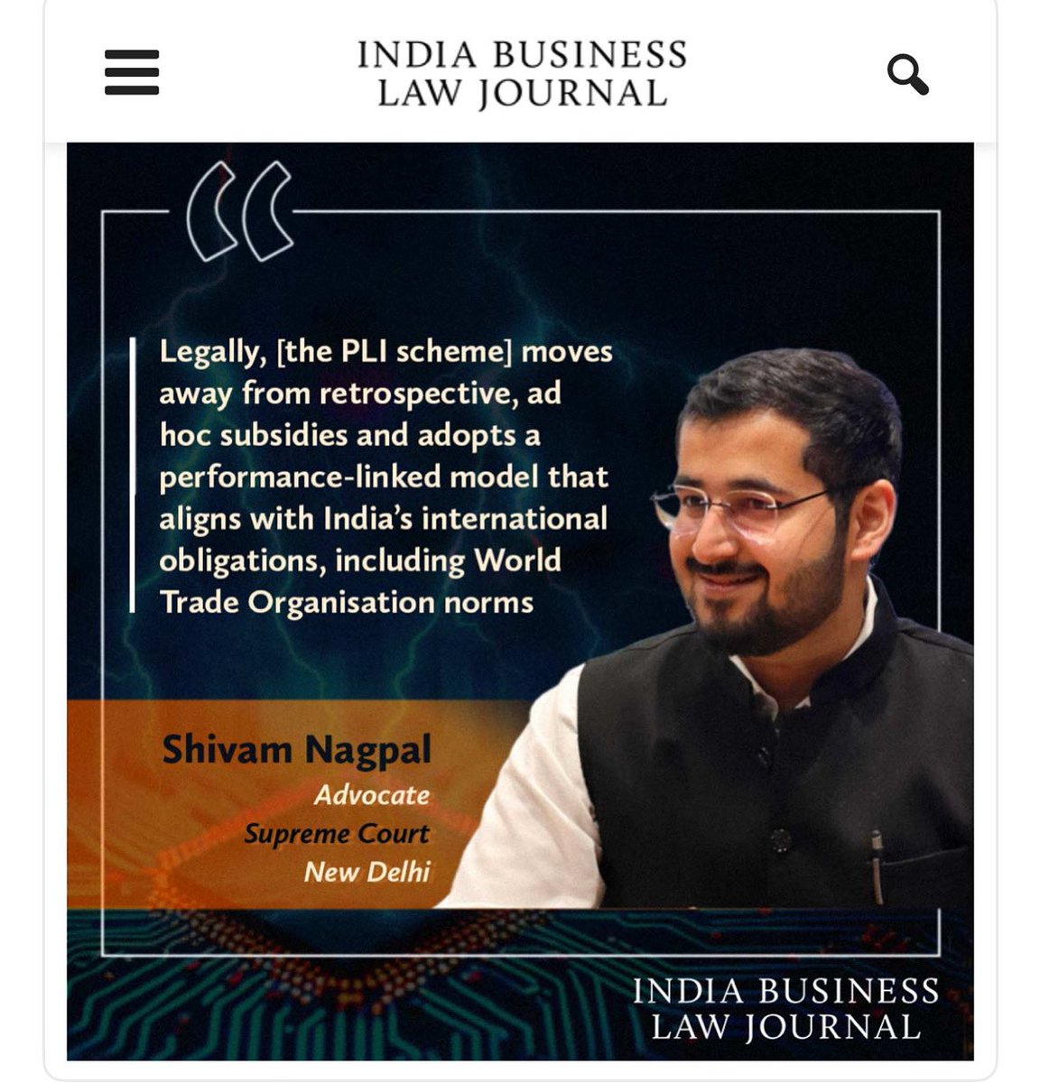 Shared my views on the Production Linked Incentive (PLI) Scheme in the India Business Law Journal, published on Law.asia 

Full article available here: lnkd.in/gwv2Wv3C