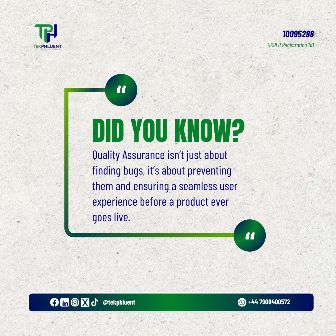 tekphluent's tweet image. QA isn’t just about fixing bugs — it’s about preventing them.
Build smarter, test better, and protect the user experience. 🛠
#DidYouKnow #QATesting #TekPhluent #TechFacts King Kong #SiriNiNumber GM web3