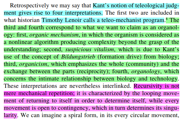 In 'Recursivity and Contingency' (2019, p.4), Yuk Hui's <a href="/digital_objects/">Yuk Hui</a> definition of recursion - as "the looping movement of returning to itself in order to determine itself, while every movement is open to contingency, which in turn determines its singularity" - involves