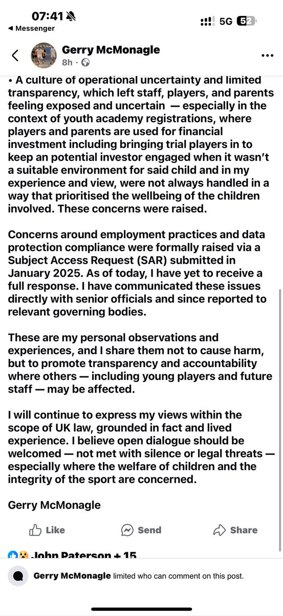 This has Gerry Strain written all over it. An incompetent egotistical bully who should have been hounded out our club before he was even in the door. He’s been allowed to run this club into the ground and he’s the core problem to all issues internally and externally.