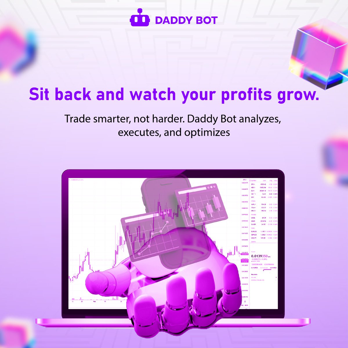 BotDaddy99426's tweet photo. Sit back and watch your profits grow.
Trade smarter, not harder. Daddy Bot analyzes,
executes, and optimizes
#DaddyBot #DaddyBotAI #DaddyBotTrading #DaddyBotFX
#ForexBot #AutoTrading #AlgoTrading #AIBot #TradingAutomation #PassiveTrading #StartTrading #ActivateYourBot https://t.co/5gZjzkJDdc