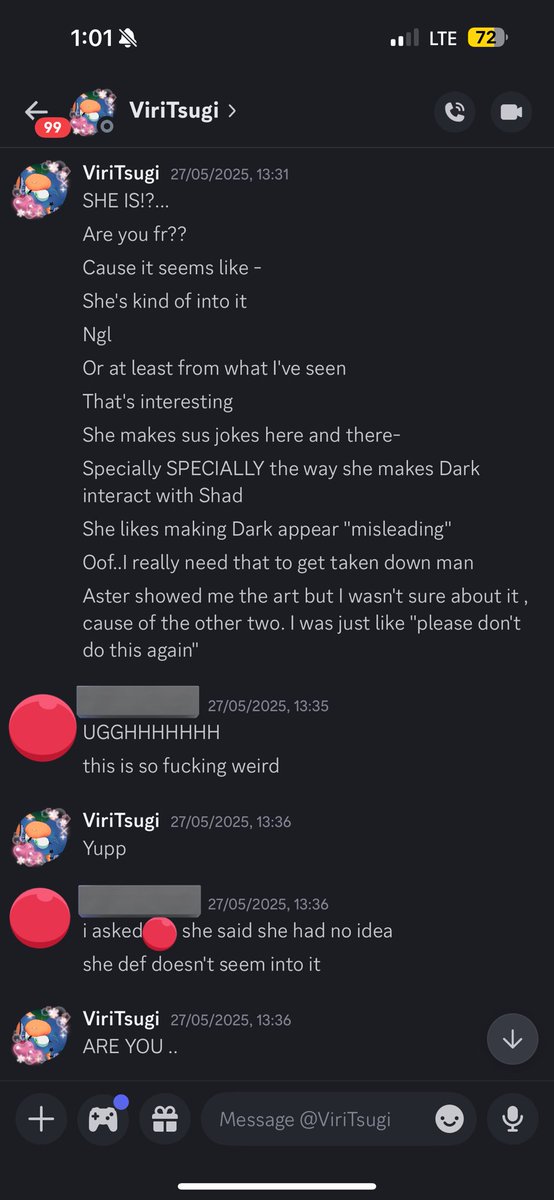 Hi!! Pls pay attention to how she didn't seem upset until i showed discomfort, yet didn't bother to make a move to protect the minors from it, and I!!! I HAD TO be the person to demand it got deleted. Also her accusing the minor of being "into it"