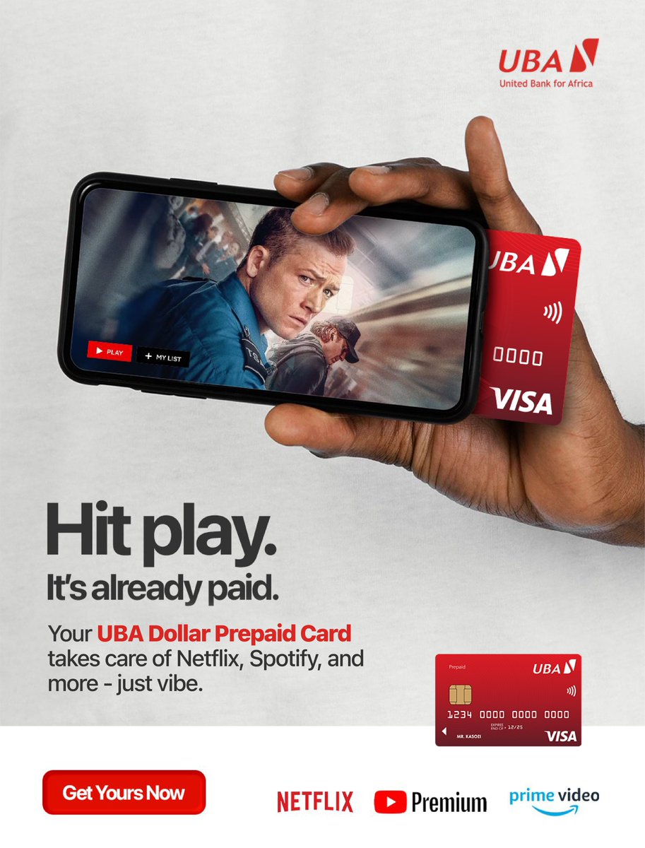 UBA Uganda (@ubauganda) on Twitter photo ๐๐๐๐ง๐๐ฌ๐๐๐ฒ'๐ฌ ๐ญ๐ก๐ ๐ง๐๐ฐ ๐
๐ซ๐ข๐๐๐ฒ, ๐ฌ๐จ ๐ก๐ข๐ญ ๐ฉ๐ฅ๐๐ฒ ๐ฅ๐ข๐ค๐ ๐ฒ๐จ๐ฎ๐ซ ๐๐จ๐ฌ๐ฌ ๐ข๐ฌ ๐จ๐ง ๐ฅ๐๐๐ฏ๐! ๐
Your UBA Dollar Prepaid card already handled the bills: Netflix? Paid. Spotify? Sorted. YouTube Premium? Covered.
All thatโs left? You, your screen, and ๐๐๐๐ง๐๐ฌ๐๐๐ฒ'๐ฌ ๐ญ๐ก๐ ๐ง๐๐ฐ ๐
๐ซ๐ข๐๐๐ฒ, ๐ฌ๐จ ๐ก๐ข๐ญ ๐ฉ๐ฅ๐๐ฒ ๐ฅ๐ข๐ค๐ ๐ฒ๐จ๐ฎ๐ซ ๐๐จ๐ฌ๐ฌ ๐ข๐ฌ ๐จ๐ง ๐ฅ๐๐๐ฏ๐! ๐
Your UBA Dollar Prepaid card already handled the bills: Netflix? Paid. Spotify? Sorted. YouTube Premium? Covered.
All thatโs left? You, your screen, and