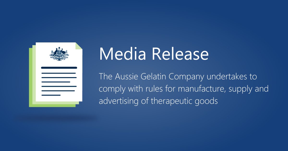 TGAgovau's tweet image. We have accepted a court-enforceable undertaking from The Aussie Gelatin Company Pty Ltd in relation to the alleged unlawful manufacture, supply and advertising of therapeutic goods.
Read more: tga.gov.au/news/media-rel…