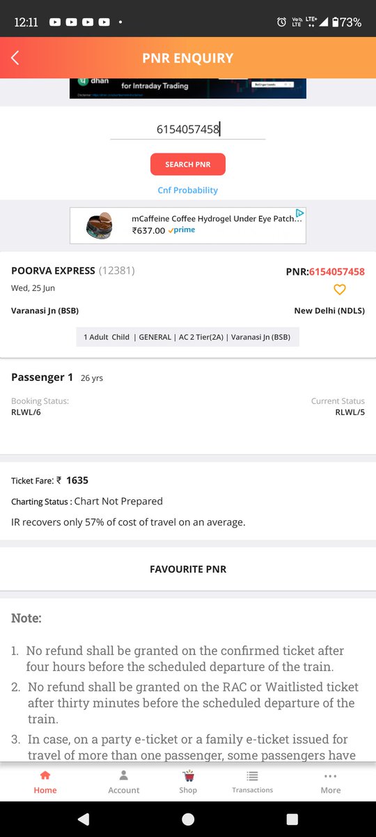 Rishabh76339094's tweet image. The train left Kolkata almost at its usual time, but it still shows “chart not prepared”. I’m supposed to travel today—how is one expected to plan anything? Is this how @RailMinIndia functions? No clarity on ticket confirmation even now. #IndianRailways #PoorvaExpress
