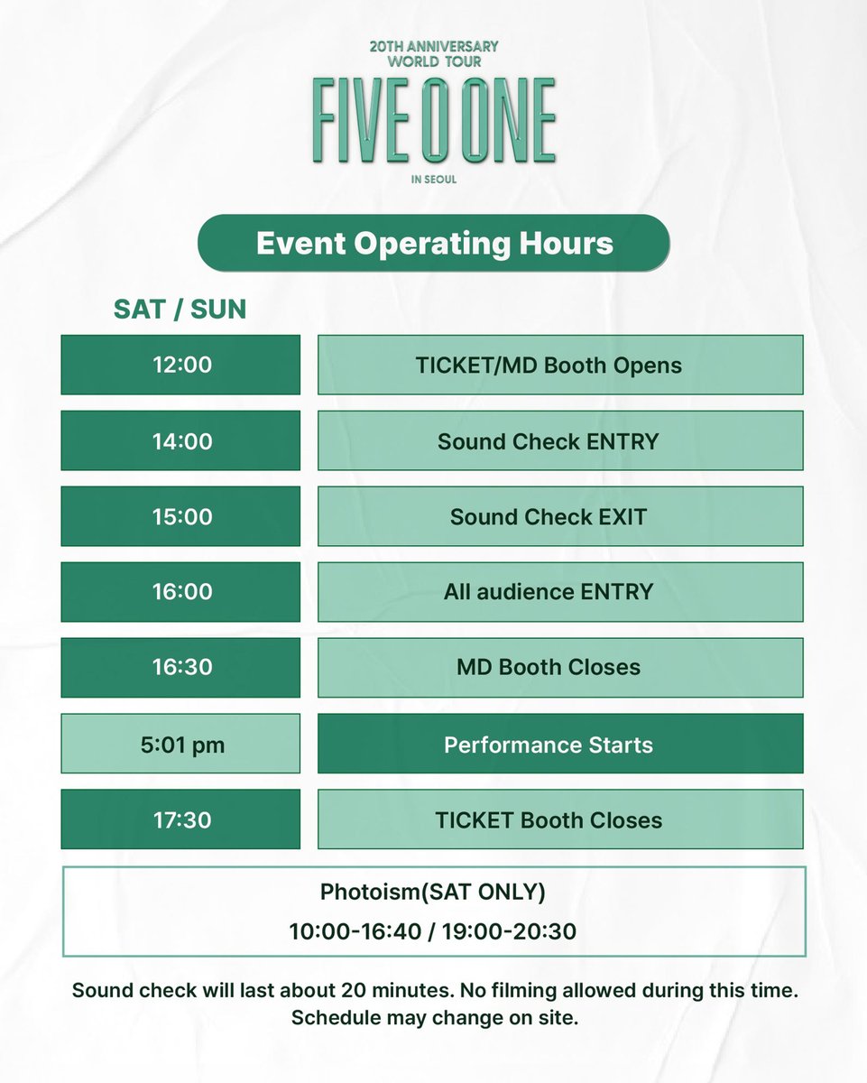 FIVEOONE_offcl's tweet photo. [NOTICE]
2025 FIVE O ONE : 20th Anniversary World Tour In Seoul 현장 운영 안내

🔗 https://t.co/c05QsAY2ux
⭐ 𝙋𝙝𝙤𝙩𝙤𝙞𝙨𝙢 𝙘𝙤𝙢𝙞𝙣𝙜 𝙨𝙤𝙤𝙣

@TEAMHENECIA  @nhn_ticketlink @photoism_kr 
#FIVE_O_ONE #FIVEOONE #파이브오원 #CONCERT
#KIMHYUNJOONG #HEOYOUNGSAENG #KIMKYUJONG https://t.co/F1BJlAeJKK