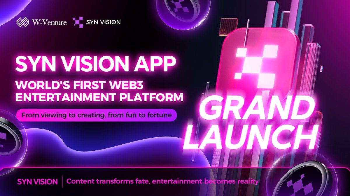 【SYN VISION Global Official Announcement】👏
To the members of the global SYN VISION community:
We are very excited to announce:

Syn Vision App, the world's first Web3 entertainment platform, will be launched on June 25th, 2025 at 21.00 (Beijing time) for community members to