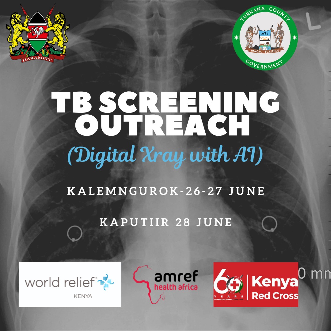 TurkanaCountyKE's tweet photo. The County Government, with support from @WorldReliefKE, @KenyaRedCross, and @Amref_Kenya is bringing Tuberculosis (TB) screening closer to the people using AI-enabled digital X-ray technology.
Kalemngurok: 26–27 June 2025
Kaputir: 28 June 2025
#EndTB #FreeTBscreening https://t.co/RAWsHhiCLx