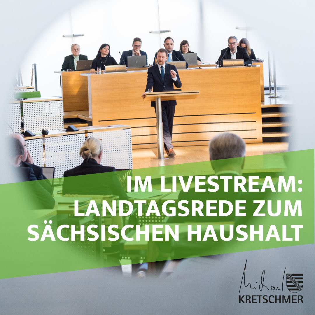 Michael Kretschmer (@mpkretschmer) on Twitter photo 🔴 Heute ab 10 Uhr im Livestream lsnq.de/rx : Meine Rede im Sächsischen Landtag <a href="/sax_lt/">Sächsischer Landtag</a> zum Doppelhaushalt für #Sachsen.
Gerade in der finanziell schwierigen Zeit braucht Sachsen einen ausgeglichenen, soliden #Haushalt. Packen wir es gemeinsam an! (SK) 🔴 Heute ab 10 Uhr im Livestream lsnq.de/rx : Meine Rede im Sächsischen Landtag <a href="/sax_lt/">Sächsischer Landtag</a> zum Doppelhaushalt für #Sachsen.
Gerade in der finanziell schwierigen Zeit braucht Sachsen einen ausgeglichenen, soliden #Haushalt. Packen wir es gemeinsam an! (SK)