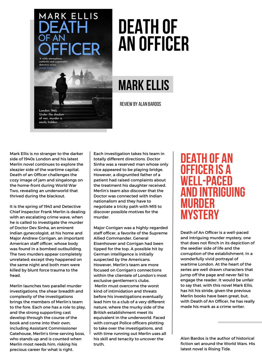 Mark Ellis (@markellis15) on Twitter photo Great new review in <a href="/AspectsHistory/">Aspects of History</a> Magazine of the latest #FrankMerlin #WW2 adventure #DeathOfAnOfficer by author <a href="/BardosAlan/">Alan Bardos</a>. âWell-paced and intriguing murder mysteryâŠwonderfully vividâŠwell drawn characters that jump off the page and never fail to engage the readerâ. Great new review in <a href="/AspectsHistory/">Aspects of History</a> Magazine of the latest #FrankMerlin #WW2 adventure #DeathOfAnOfficer by author <a href="/BardosAlan/">Alan Bardos</a>. âWell-paced and intriguing murder mysteryâŠwonderfully vividâŠwell drawn characters that jump off the page and never fail to engage the readerâ.