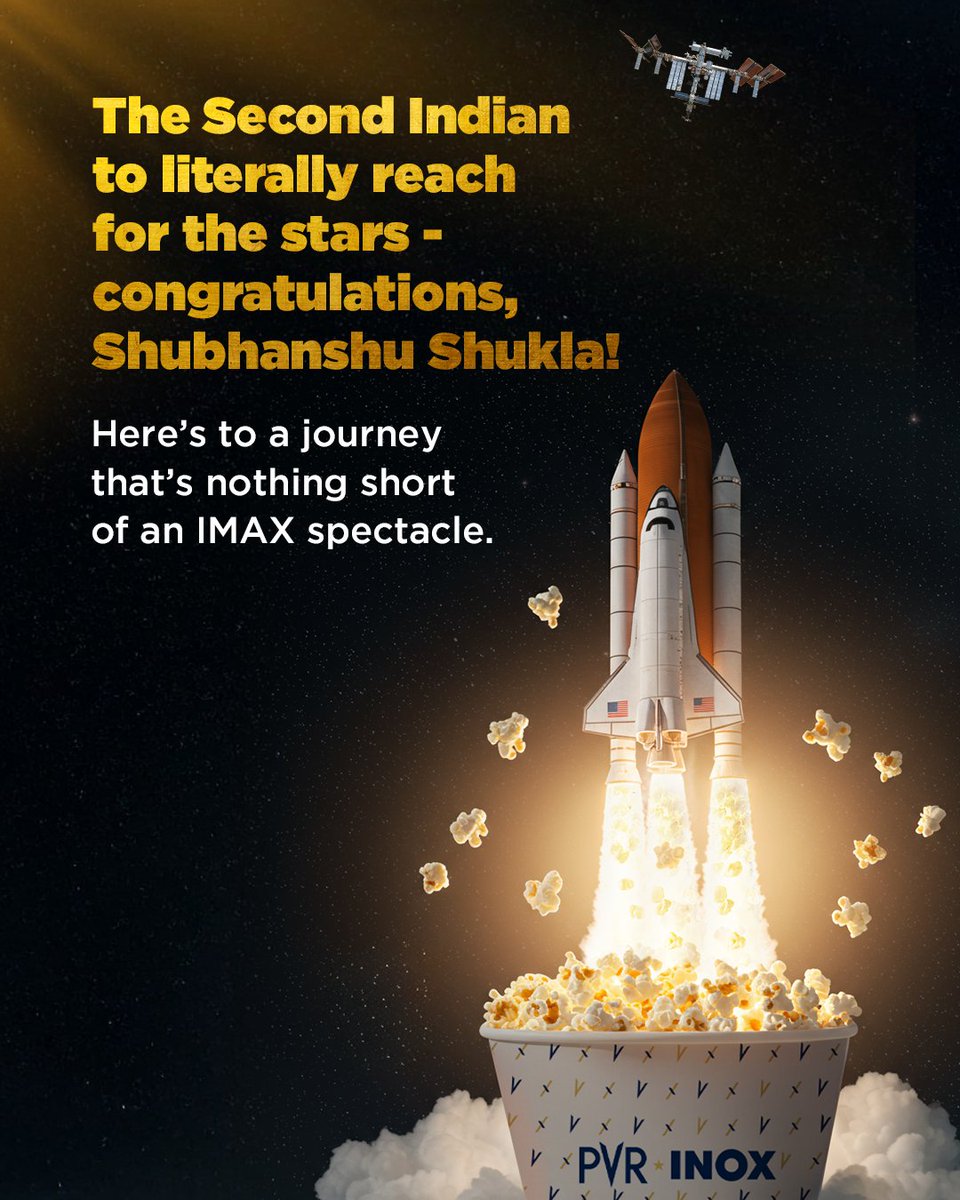 _PVRCinemas's tweet image. Scripting a new chapter in India’s space story! 🚀
Congratulations to our space-bound hero, Shubhanshu Shukla. 👨‍🚀⭐️
.
.
.
#ShubhanshuShukla #RocketLaunch #Space #Axiom4 #AxiomSpaceMission #India #ISS #ISRO #NASA