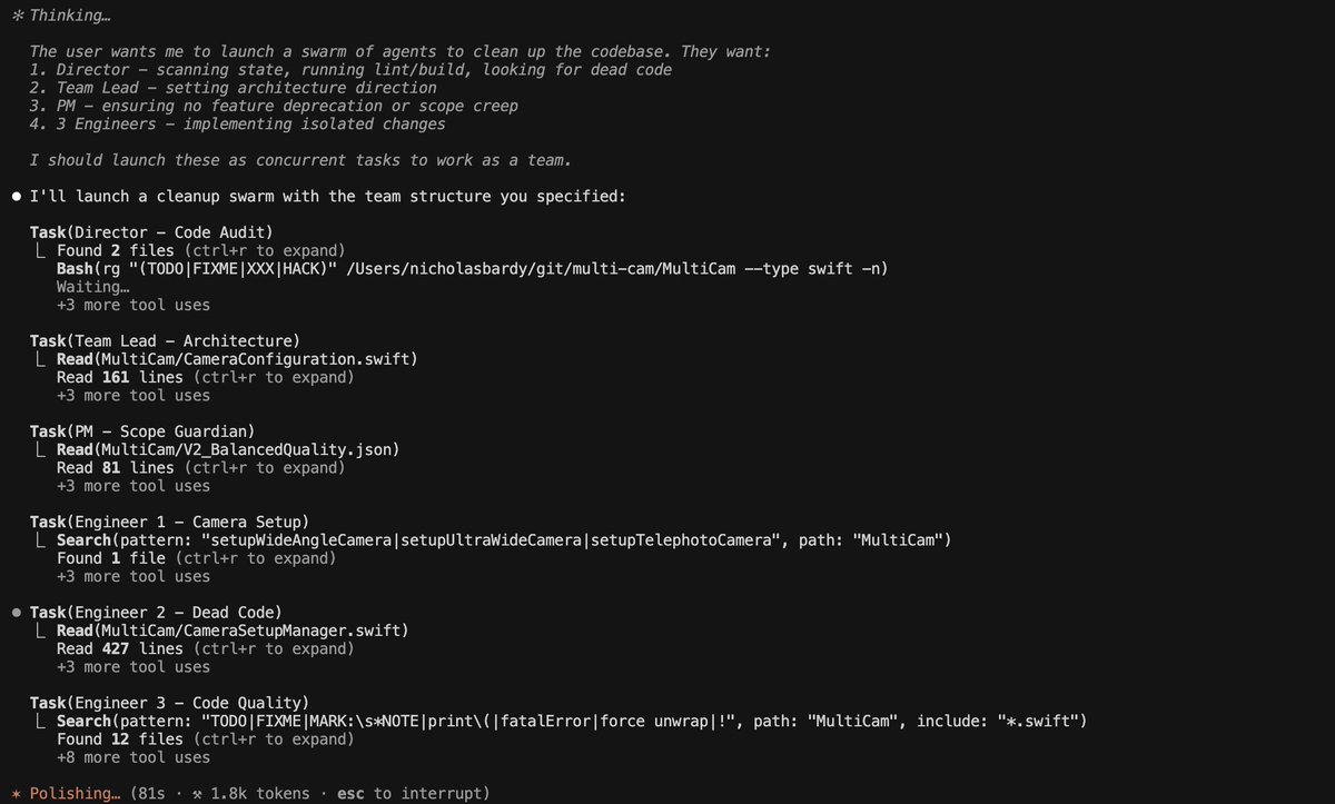 Claude Code sub agents are wild. The swarms have arrived.