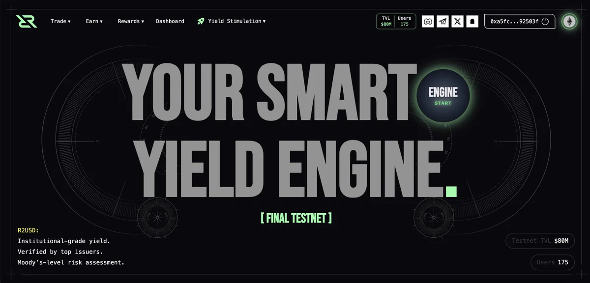 The bridge will go live on July 11. Until then (June 25 – July 10), the testnet only supports Ethereum Sepolia.

Official invite link: https://r2.money?code=FINAL, only users who join via this link will see their own invite code on the referral page.

Users who provide TVL will receive R2 tokens as yield.
Only this portion of R2 can be sold via the bonding contract, ensuring a baseline APY for TVL providers.