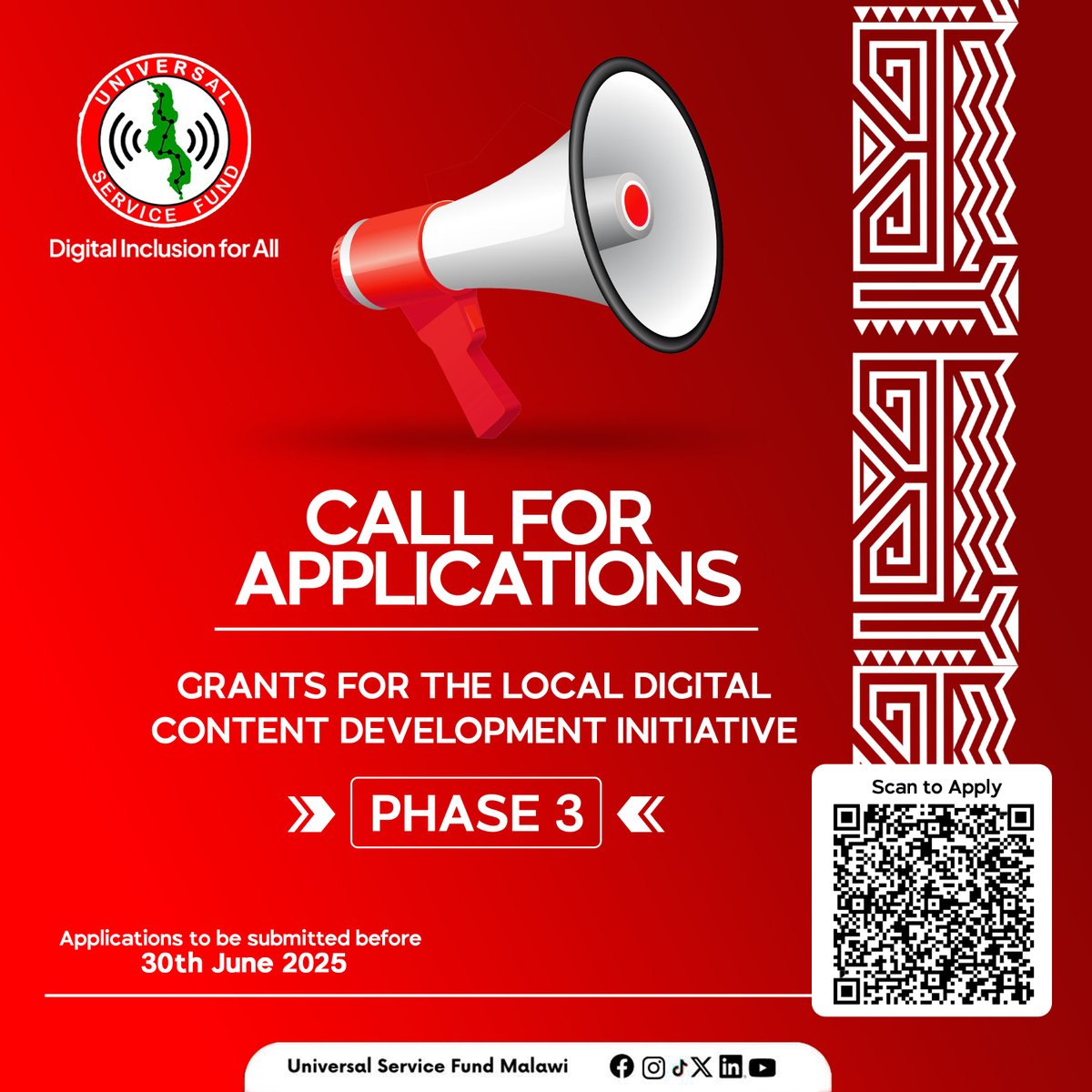 Apply now for grants under the Local Digital Content Development Initiative, powered by USF. Let’s build local, relevant, and inclusive content together! 

🗓 Deadline 30/06/25
Apply Now: forms.office.com/r/BX2DBVBzmf?o…

#USF 
#DigitalInclusion 
#LocalDigitalContentDevelopmentInitiative