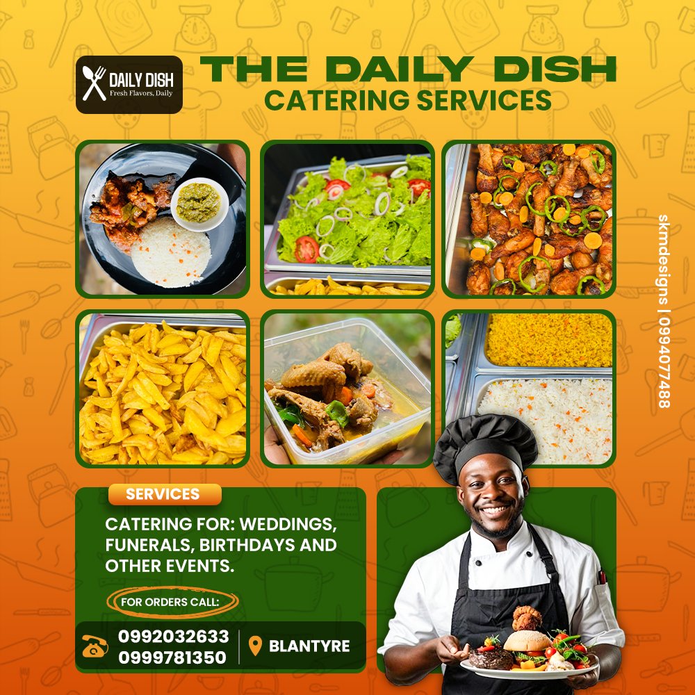 📣Order meals from Tao's Kitchen #s on the flyer. 
Design with SKM DESIGNS click wa.me/265994077488