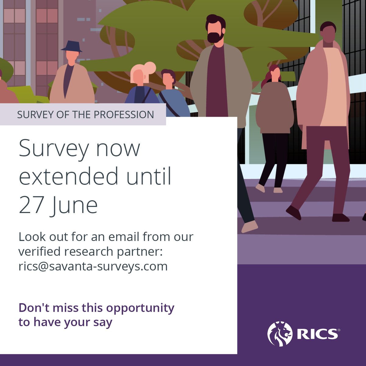 RICS (@ricsnews) on Twitter photo Last chance to make your voice heard! 📢
 
The deadline for our biannual global Survey of the Profession has been extended to 27 June.
 
Your responses directly shape how we serve you better and support our transformation into a truly member-centric, world-class institution. This Last chance to make your voice heard! 📢
 
The deadline for our biannual global Survey of the Profession has been extended to 27 June.
 
Your responses directly shape how we serve you better and support our transformation into a truly member-centric, world-class institution. This