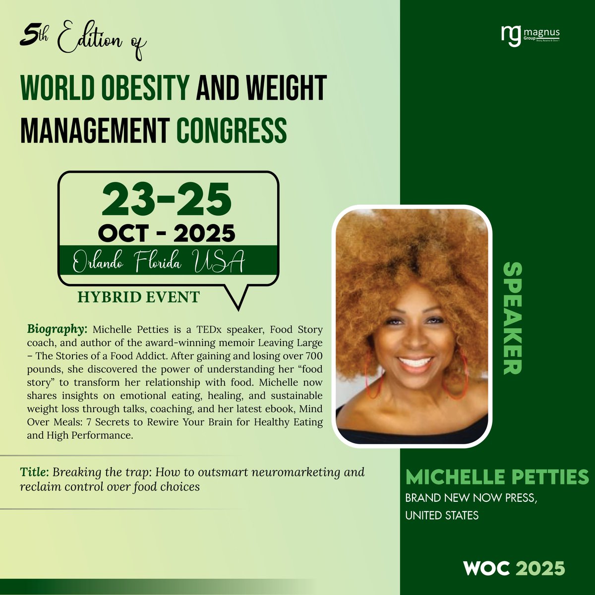 OBESITY WORLD CONFERENCE (@world_obesity) on Twitter photo 🌟We’re delighted to welcome Michelle Petties (<a href="/iambrandnewnow/">Michelle Petties | Speaker</a>) from the United States as a speaker at <a href="/world_obesity/">OBESITY WORLD CONFERENCE</a>
🎤Join thought leaders sharing impactful insights on #obesity and #wellness
📢 Interested in speaking? Submit your research today!
🔗obesityworldconference.com/submit-abstract 🌟We’re delighted to welcome Michelle Petties (<a href="/iambrandnewnow/">Michelle Petties | Speaker</a>) from the United States as a speaker at <a href="/world_obesity/">OBESITY WORLD CONFERENCE</a>
🎤Join thought leaders sharing impactful insights on #obesity and #wellness
📢 Interested in speaking? Submit your research today!
🔗obesityworldconference.com/submit-abstract
