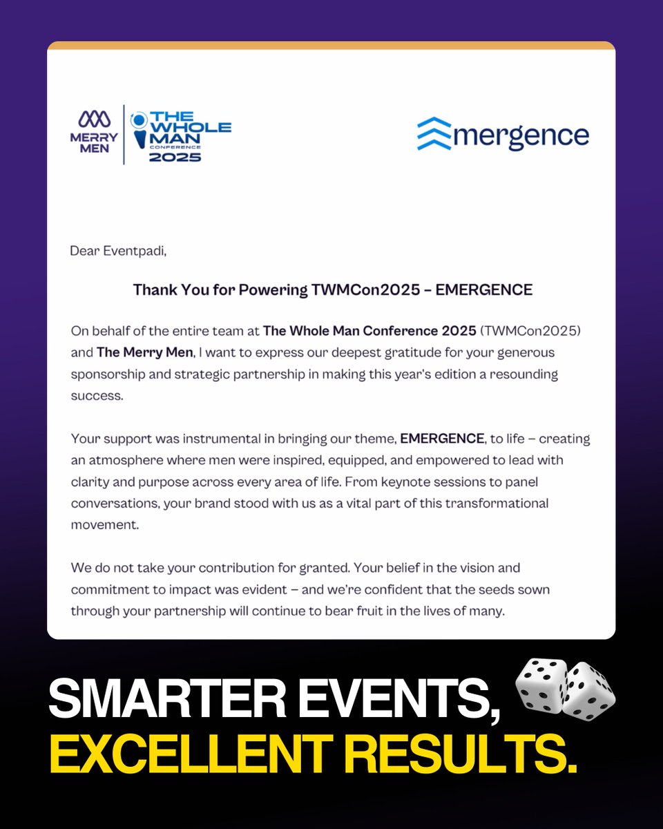 Eventpadi_go's tweet photo. We help event creators achieve a smooth, profitable, and impactful event where the attendees are satisfied, vendors and sponsors see value, and organizational goals are met.

#EventPlanning #SmartEvents #EventTech #EventProgramme #Eventpadi #ConferenceTools #AgendaBuilder #EventManagementSimplified #PlanWithConfidence