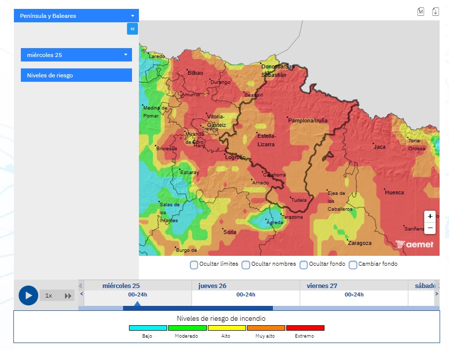 ⚠ El riesgo de incendio forestal previsto por <a href="/AEMET_Esp/">AEMET</a>  para hoy #miércoles es  "extremo" o "muy alto" en todo el territorio de #Navarra

‼️ Evita cualquier actividad que pueda producir incendios

ℹ En caso de #IIFF, sigue estos consejos: 

navarra.es/es/-/nota-pren…