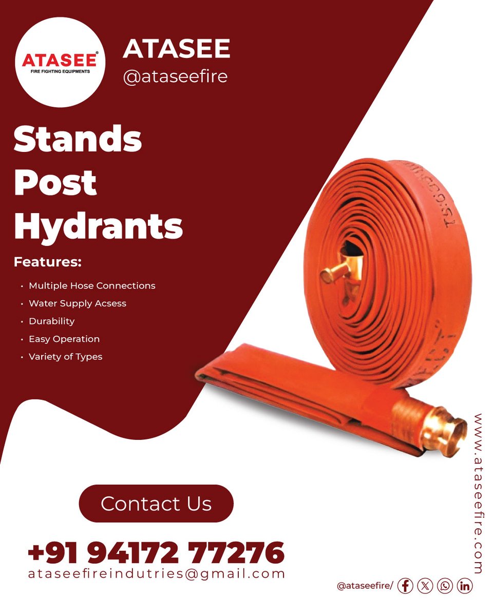 atassefire's tweet photo. Reliable. Accessible. Ready for action.
Our Stands Post Hydrants are designed for fast and efficient firefighting response — ensuring safety where it matters most.

#standsposthydrant #firesafetyequipment #hydrantsystem #fireprotection #firehydrantg https://t.co/SM8fCPAM4Z