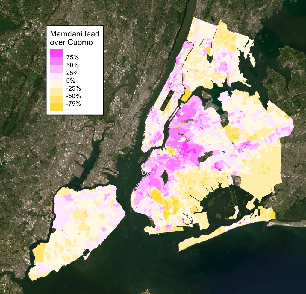 OwenWntr's tweet photo. Big win for Mamdani in New York's Democratic primary, driven by wealthier voters and white, hispanic and asian voters https://t.co/xDbg9y9QgF