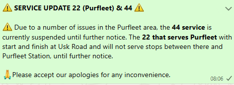 EnsignBusCo's tweet photo. ⚠️ SERVICE UPDATE 22 (Purfleet) &amp; 44 ⚠️ https://t.co/WGkwR6OXcN