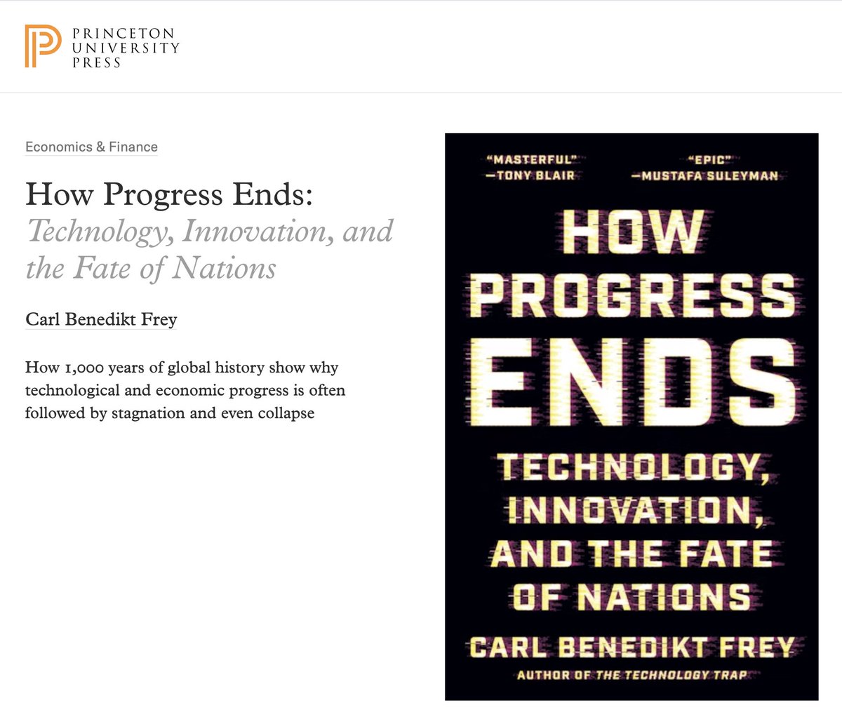 ACEMAXX ANALYTICS (@acemaxx) on Twitter photo A new #book – “How Progress Ends: Technology, Innovation and the Fate of Nations” by <a href="/carlbfrey/">Carl Benedikt Frey</a> <a href="/oiioxford/">Oxford Internet Institute</a> Carl Benedikt Frey <a href="/PrincetonUPress/">Princeton University Press</a> Sept 16, 2025
press.princeton.edu/books/hardcove… A new #book – “How Progress Ends: Technology, Innovation and the Fate of Nations” by <a href="/carlbfrey/">Carl Benedikt Frey</a> <a href="/oiioxford/">Oxford Internet Institute</a> Carl Benedikt Frey <a href="/PrincetonUPress/">Princeton University Press</a> Sept 16, 2025
press.princeton.edu/books/hardcove…