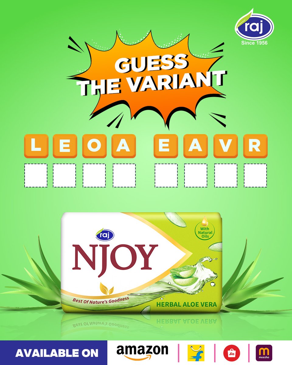 Agar aap pehchaan gaye ho iss Njoy ka variant toh...

Comments mein likho apna jawab

Tag karo apne 5 doston ko

Follow karo humare page ko

Aur pao mauka exciting vouchers jeetne ka!

#njoy #soaps #handmadesoap #smoothskin #noskinproblems #soapbars #luxurysoap #Contest