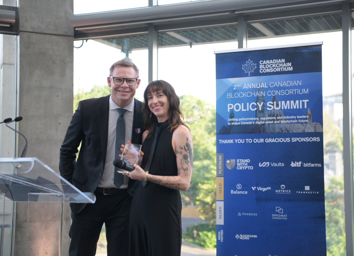 Stand With Crypto Canada 🇨🇦 (@standwcrypto_ca) on Twitter photo Last week, we had the pleasure of joining the Canadian Blockchain Consortium at their annual Policy Summit.
During the event, winners of the Stand with Crypto Canada Pitch Competitions were awarded on stage alongside <a href="/lucmatheson/">matheson.base.eth</a>, CEO of Coinbase Canada, and MP Greg McLean, both Last week, we had the pleasure of joining the Canadian Blockchain Consortium at their annual Policy Summit.
During the event, winners of the Stand with Crypto Canada Pitch Competitions were awarded on stage alongside <a href="/lucmatheson/">matheson.base.eth</a>, CEO of Coinbase Canada, and MP Greg McLean, both