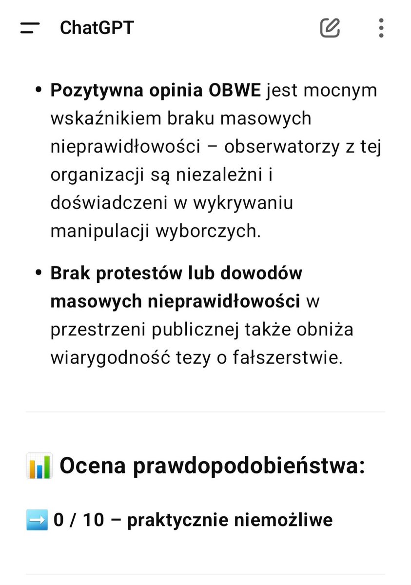 Warszawiak (@mrfafarafa) on Twitter photo <a href="/MacVVilk/">Maciej Wilk ✈️🌎🇵🇱</a> Zobaczcie, co pokazuje ChatGTP na pytanie o prawdopodobieństwa fałszerstwa wyborów na masową skalę przez partię opozycyjną. 👇 <a href="/MacVVilk/">Maciej Wilk ✈️🌎🇵🇱</a> Zobaczcie, co pokazuje ChatGTP na pytanie o prawdopodobieństwa fałszerstwa wyborów na masową skalę przez partię opozycyjną. 👇