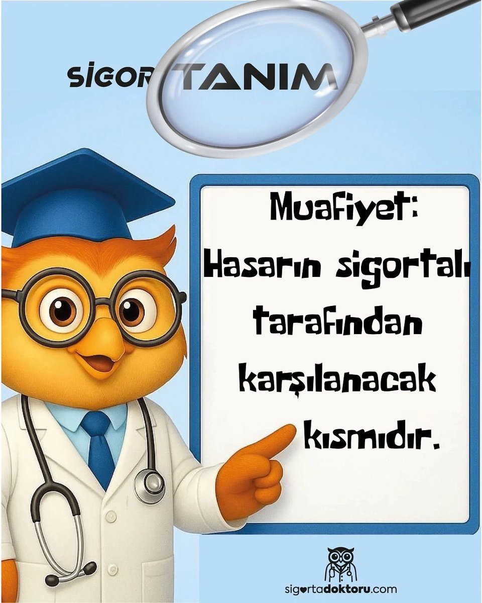 📘 #SigorTANIM | Günlük Sigorta Terimi 🎯 Bugünkü kelimemiz: Muafiyet
🩺 “Hasarın bir kısmını sen karşılarsın, kalanını sigorta.”
📌 Poliçende “#muafiyet” varsa, belli bir zararı sen ödersin; kalanını sigorta şirketin.
💬 Kısaca: Her hasarda %100 ödeme olmayabilir,dikkatli oku!