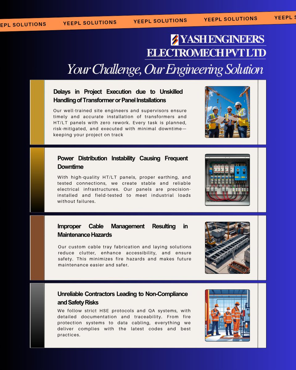 YashEngineers11's tweet photo. We design, install, and test—so your operations stay hassle-free.

#yashengineers #projects #electricalprojects #Engineering #engineersindia #solutionsforbusiness #technical #AxiomMission4 #Emergency1975 #StocksInFocus https://t.co/tQvUrQsVAG