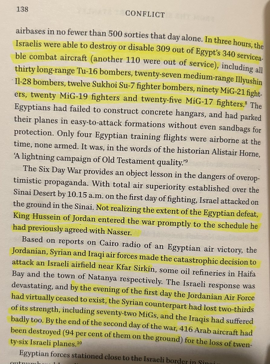 phreakv6's tweet image. the six day war - somehow thought this was a small affair. Israel fought egypt, syria, jordan, iraq, kuwait, saudi, algeria and tripled its territory in just 6 days! (including capture of gaza strip, east jerusalem, west bank and golan heights).
taken from “conflict” (covers…