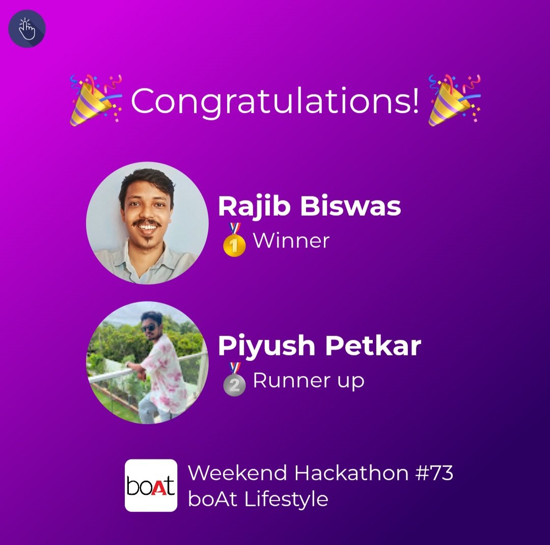 uxhack_co's tweet image. 🏆 Winners of Weekend Hackathon #73 on @RockWithboAt Lifestyle challenge are:

🥇 @biswasxrajib 
🥈 @p3petkar 

🥳 Congratulations!

👉🏻 Check out the top solutions at: l.uxhack.co/m7p12r

#boAt #boAtLifestyle #uxhack #fitnessapp #design #productredesign