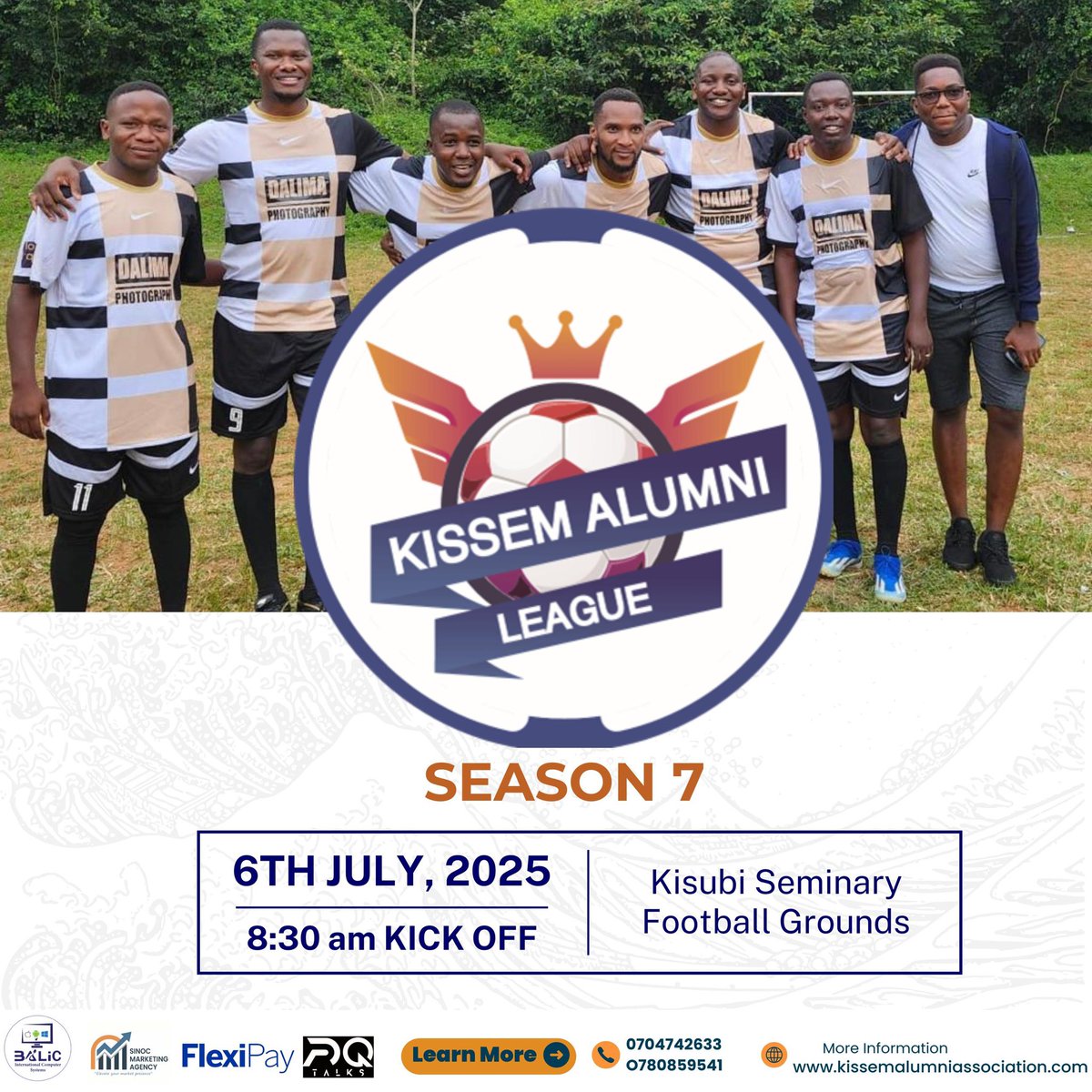 ⚽️ The wait is over!
Kissem Alumni League – Season 7 kicks off on 6th July 2025 at Kisubi Seminary Grounds! 🏆🔥
8:30 AM sharp – be there, bring the heat, rep your team! 💪
#KissemLeague #Season7Ready #BackOnThePitch #AlumniVibes