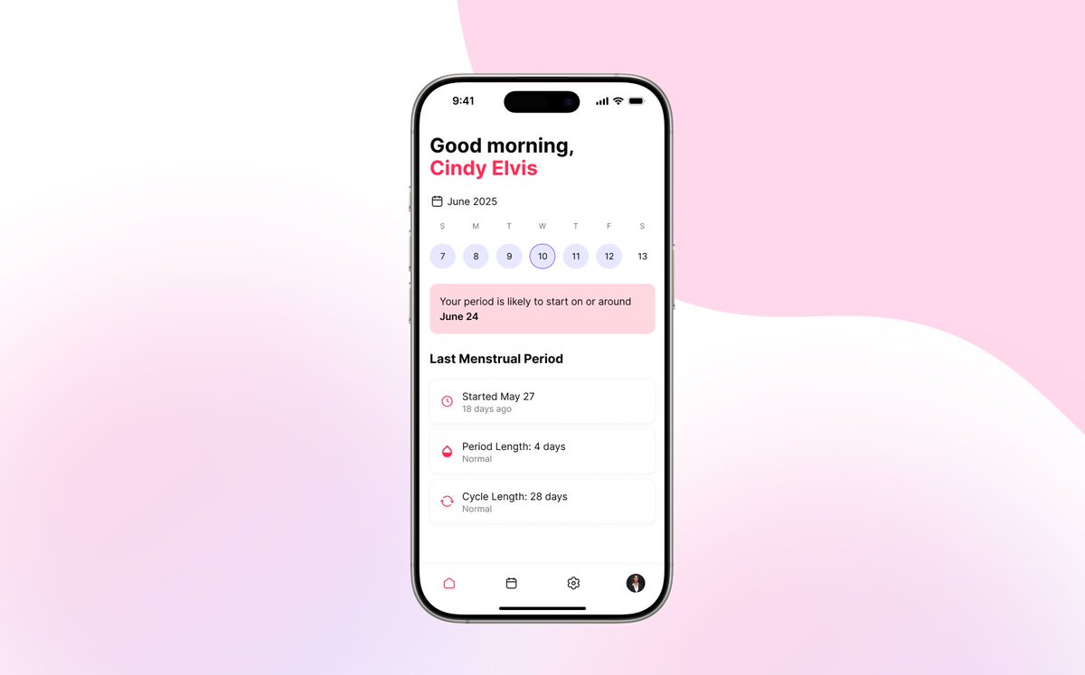 your_tecksis's tweet image. Day 19/30 – Menstrual App Homepage
Designed a clean and intuitive homepage for a menstrual tracking app — helping women stay informed, empowered, and in control of their cycle.
#dailyuidesign #uidesignchallenge #menstrualapp #femtech #healthtech #appdesign #productdesign