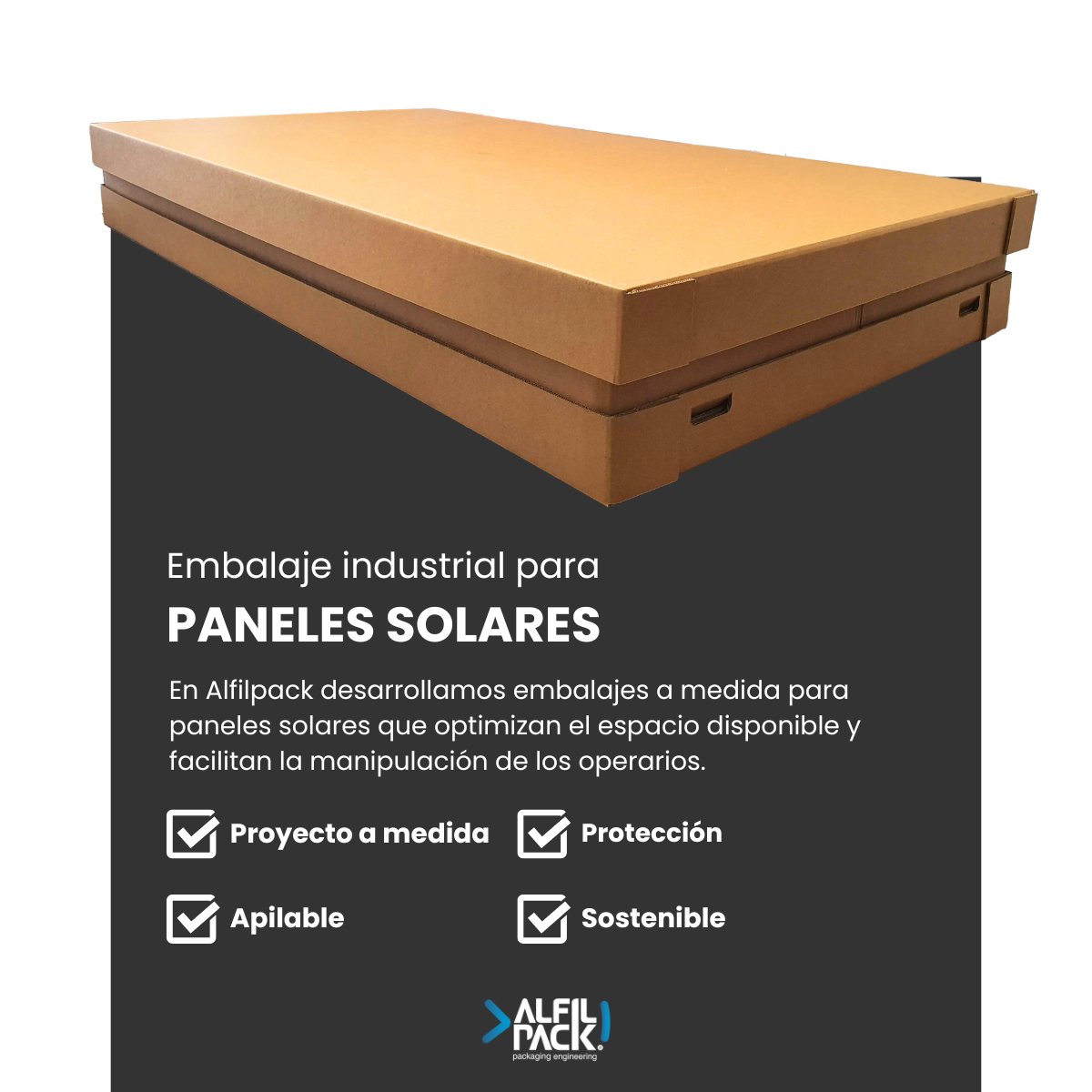 alfilpack's tweet photo. ➡️En Alfilpack creamos embalajes a medida para el sector de energías renovables: paneles solares, baterías, inversores y más. Protegen productos frágiles, optimizan la logística y cumplen normativas. Soluciones seguras, resistentes y sostenibles.

#energíarenovable #embalaje https://t.co/7tfYOA1Eui