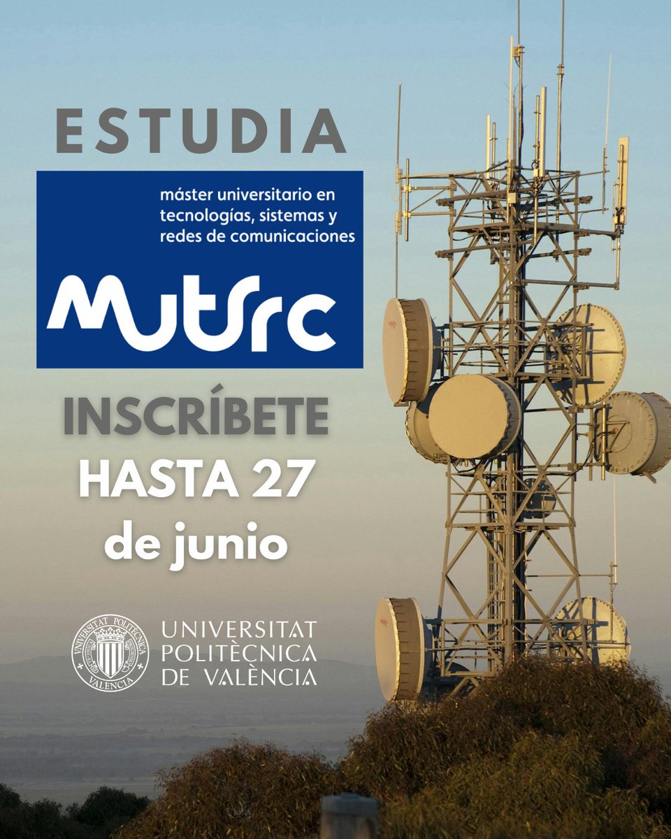 MsctelecomUPV's tweet photo. 🏅4º mejor Máster de España en Ingeniería, según el clasificación del diario El Mundo

🚀Impulsa tu carrera profesional en las telecomunicaciones

🧑‍🎓Accede al doctorado

🔍Continúa tu trayectoria en la investigación

PREINSCRIPCIÓN ABIERTA HASTA EL 27/06➡️ https://t.co/6EvH0syjOX https://t.co/NF4i1Gr5fX
