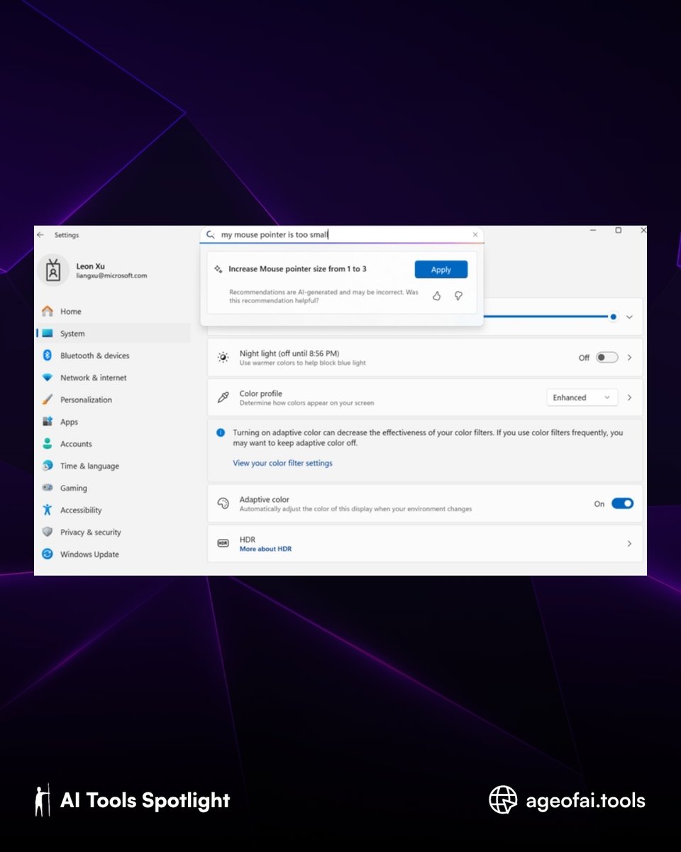 ageofaitools's tweet image. 🤯 Meet Mu, a tiny LLM (330M params) that powers Settings in Windows 11. Type natural commands like “make text bigger” and watch Mu apply changes in under 500ms—entirely offline on Copilot+ PCs. #WindowsAI #MuModel #OnDeviceAI
